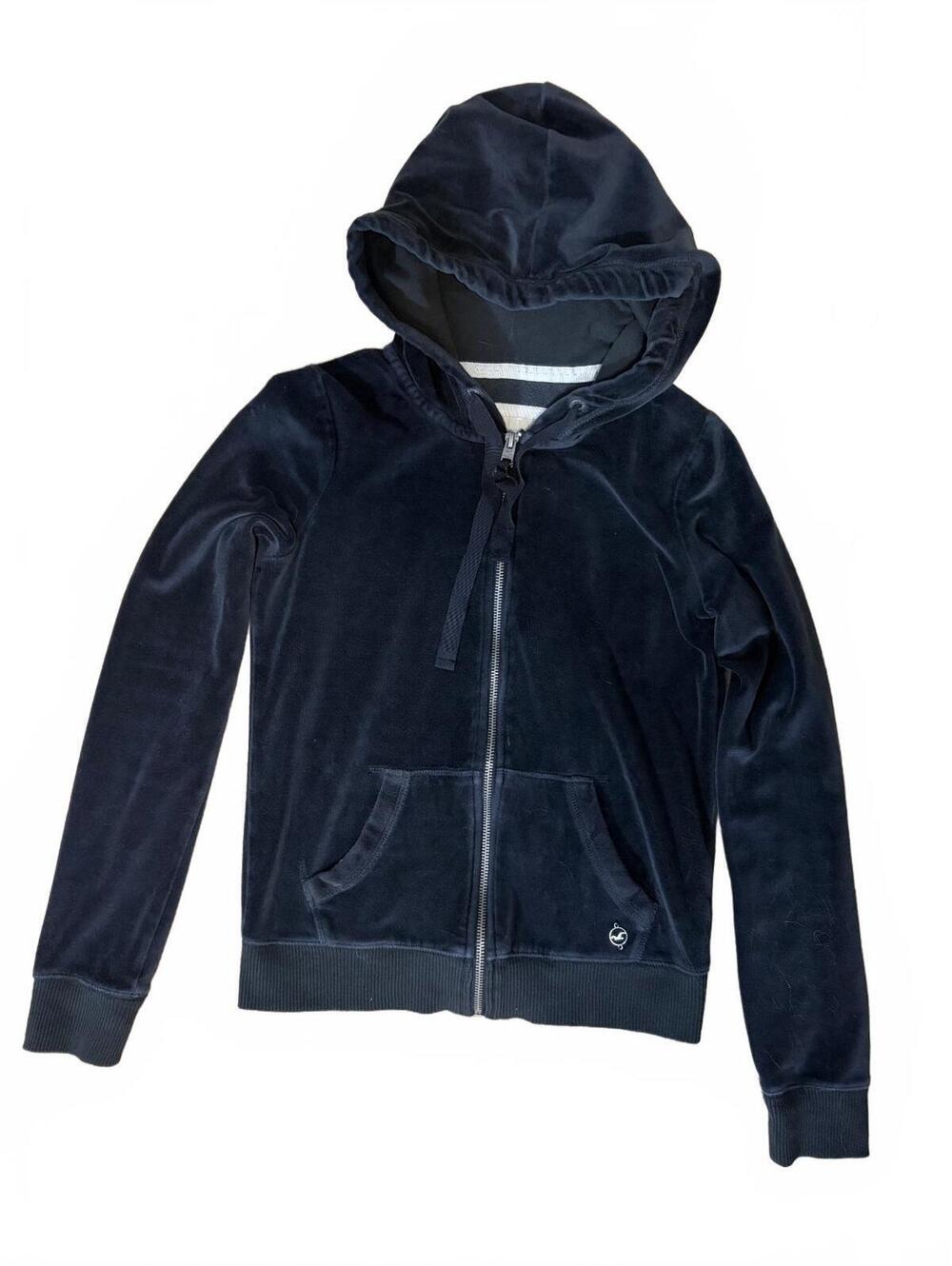 Hollister Hoodie Track Jacket Womens Size S Black Full Zip Y2K Athleisure